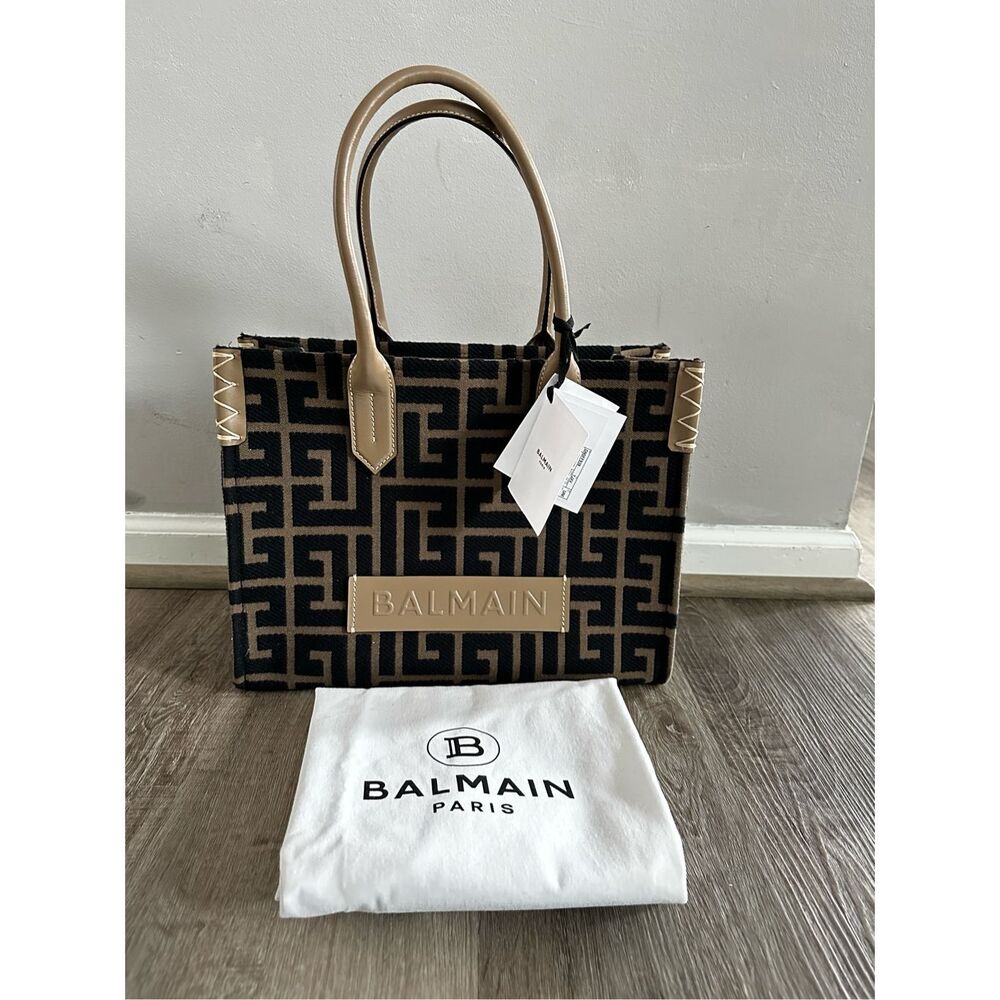 BALMAIN Khaki & Black B-Army 36 Monogram Jacquard Tote $1495 - Picture 2 of 13